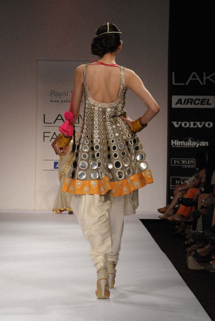 Cream Net Short Anarkali with Cream Cotton Silk salwar
