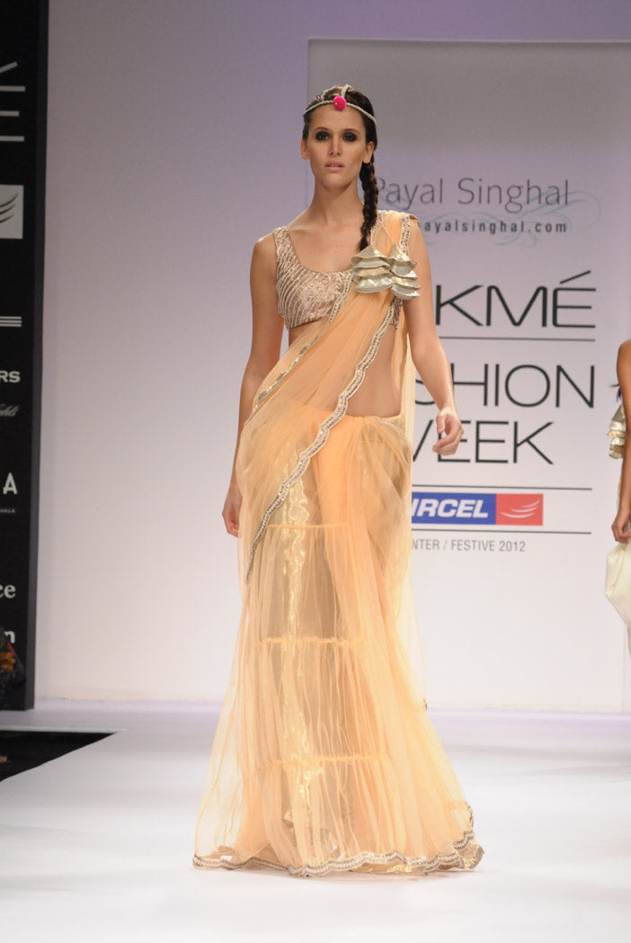 Blush Tulle Tiered Saree with Choli