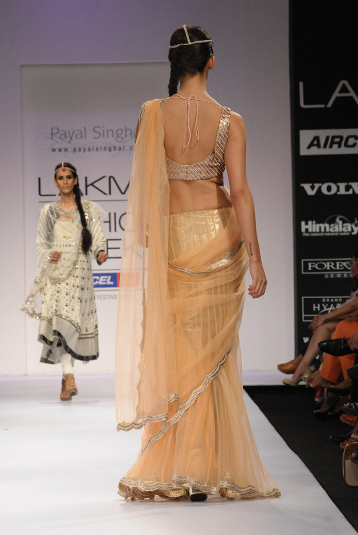 Blush Tulle Tiered Saree with Choli