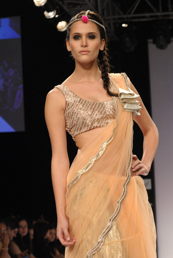 Blush Tulle Tiered Saree with Choli