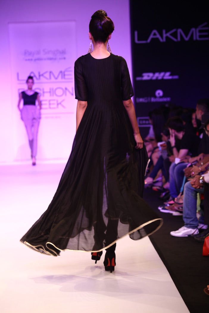 Bahar Black Silkmul Asymmetric kurta with Churidar