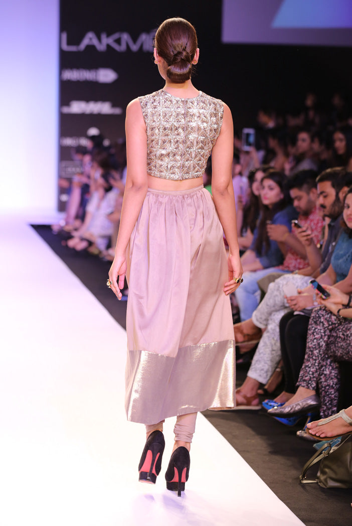 Noelle Embroidered Choli with Mocha Silkmul Skirt with Soft Net Churidar