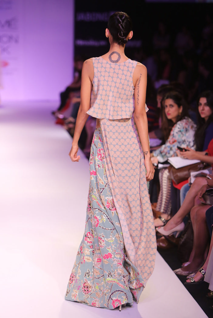 Leela Blush and Blue Printed High Low Top with Printed Sharara Pant