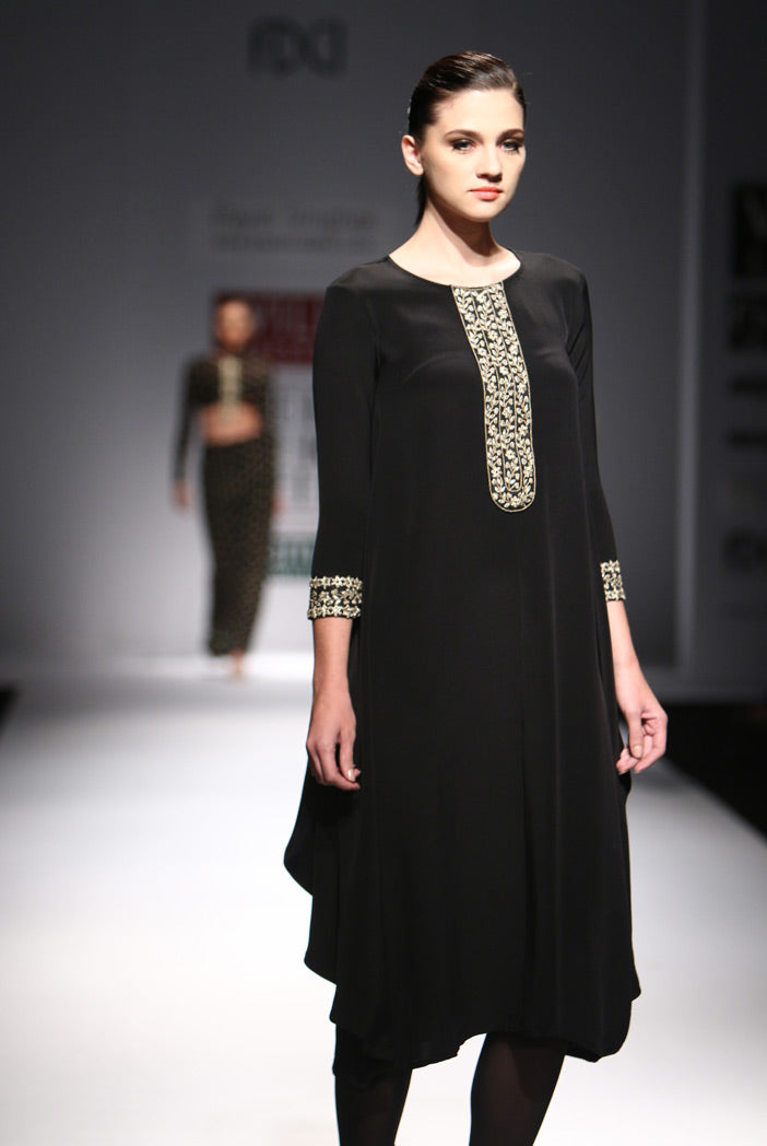 Taranum Black Crepe Cowl Kurta with Soft Net Churidar