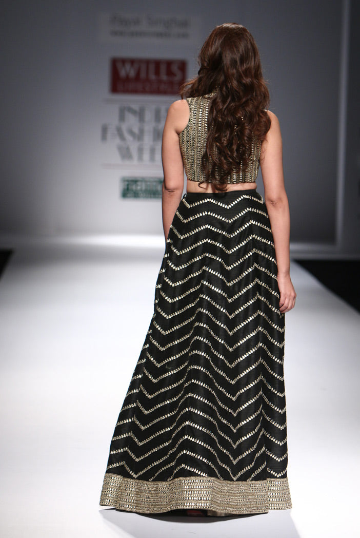 Firdaus Black Dupion Silk Choli with Lehenga