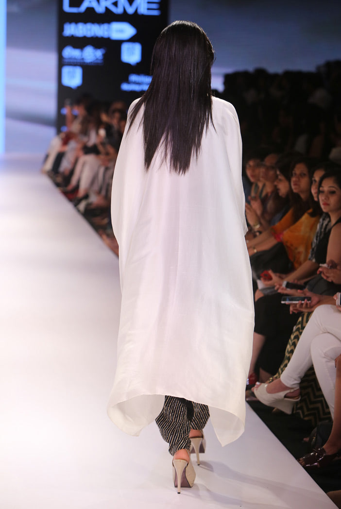 Maaya Cream Silk Kaftan Kurta with Black Silk Low Crotch Pant