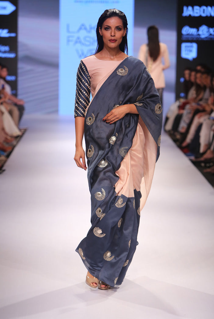 Haani Blush and Navy Silkmul Choli with Saree