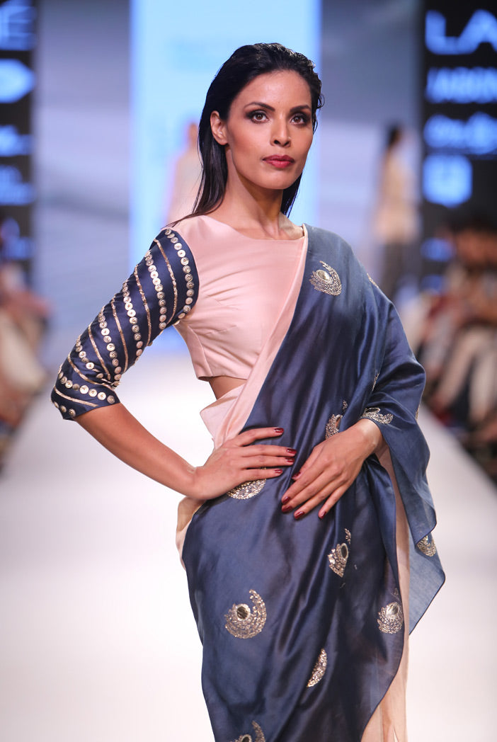 Haani Blush and Navy Silkmul Choli with Saree