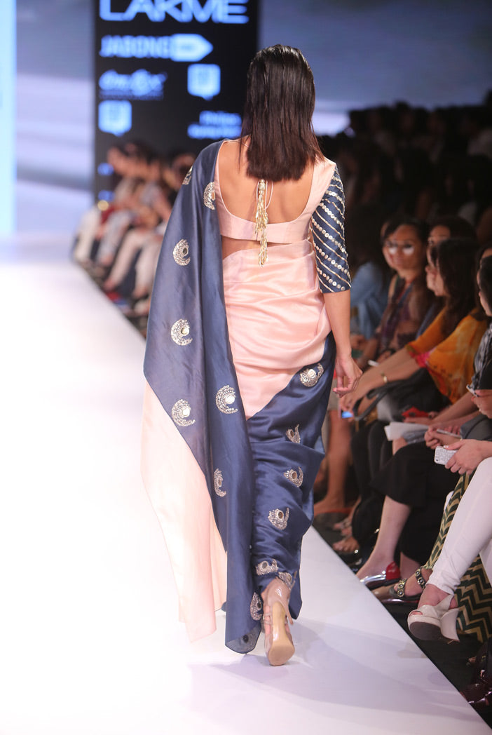Haani Blush and Navy Silkmul Choli with Saree