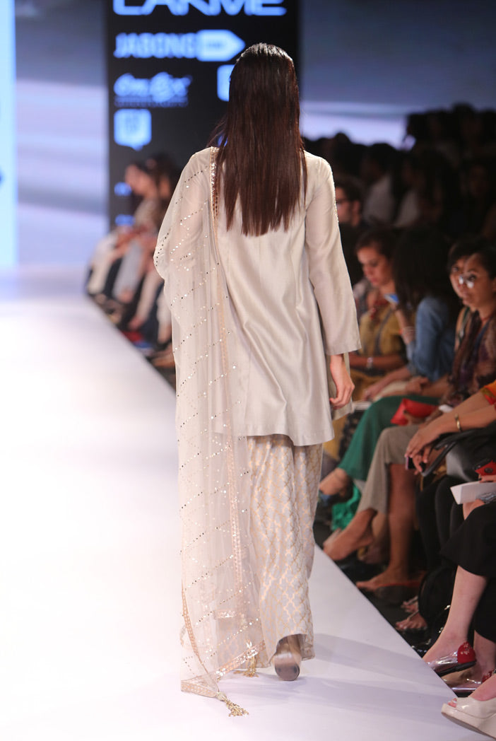 Hasina Grey Silkmul Kurta with Banarsi Palazzo and Mukaish Net Dupatta