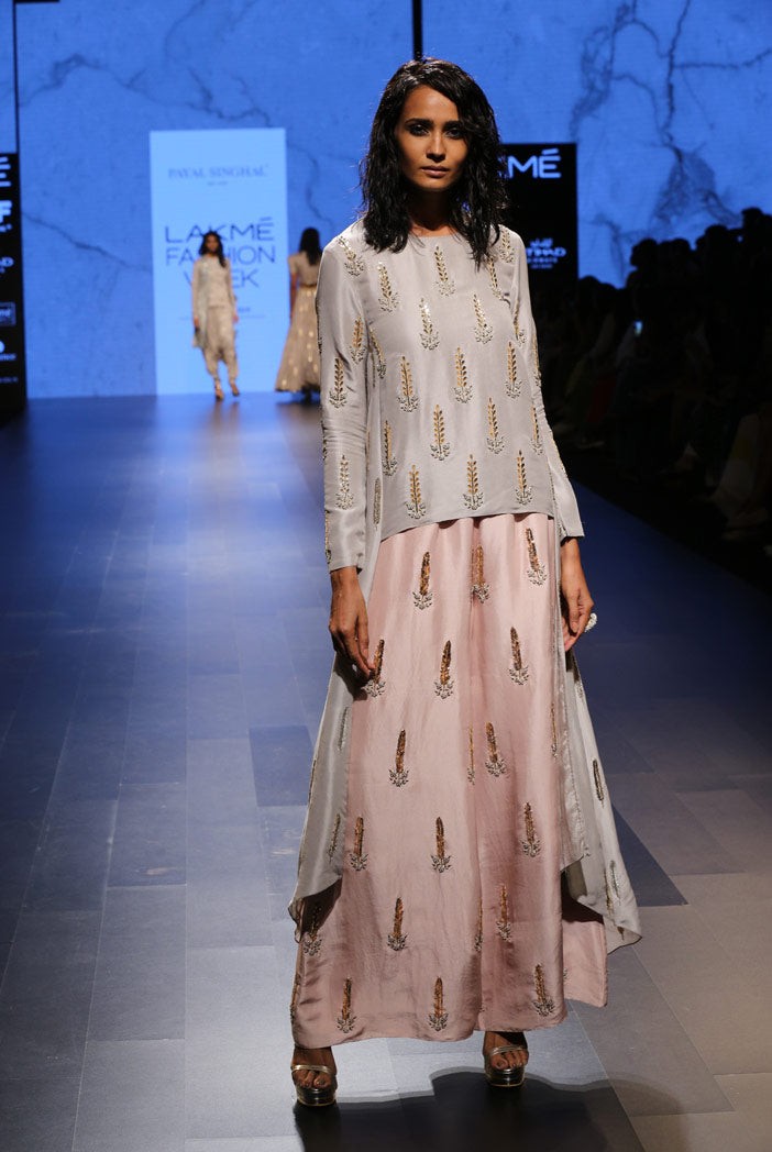 Iran Dove Grey Silk Kurta with Blush Silk Palazzo