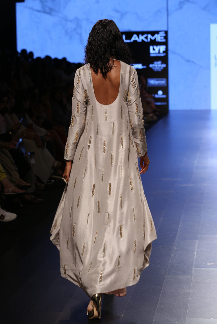 Iran Dove Grey Silk Kurta with Blush Silk Palazzo