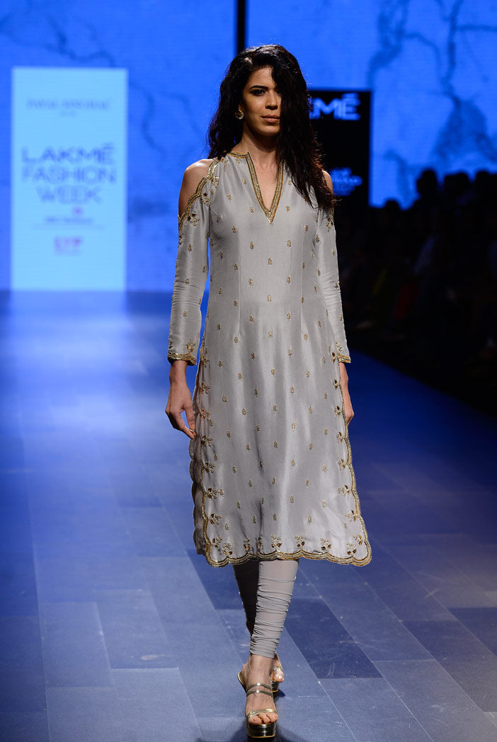 Zarin Dove Grey Silk Kurta with Soft Net Churidar