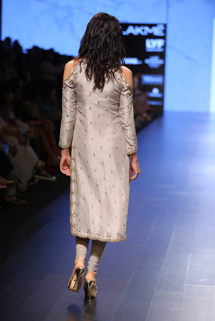 Zarin Dove Grey Silk Kurta with Soft Net Churidar