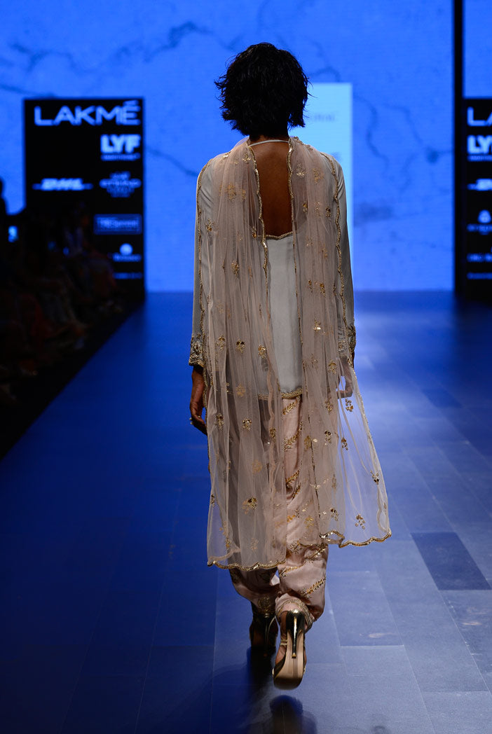 Kismat Dove Grey Silk Kurta with Blush Silk Salwar and Tulle Dupatta