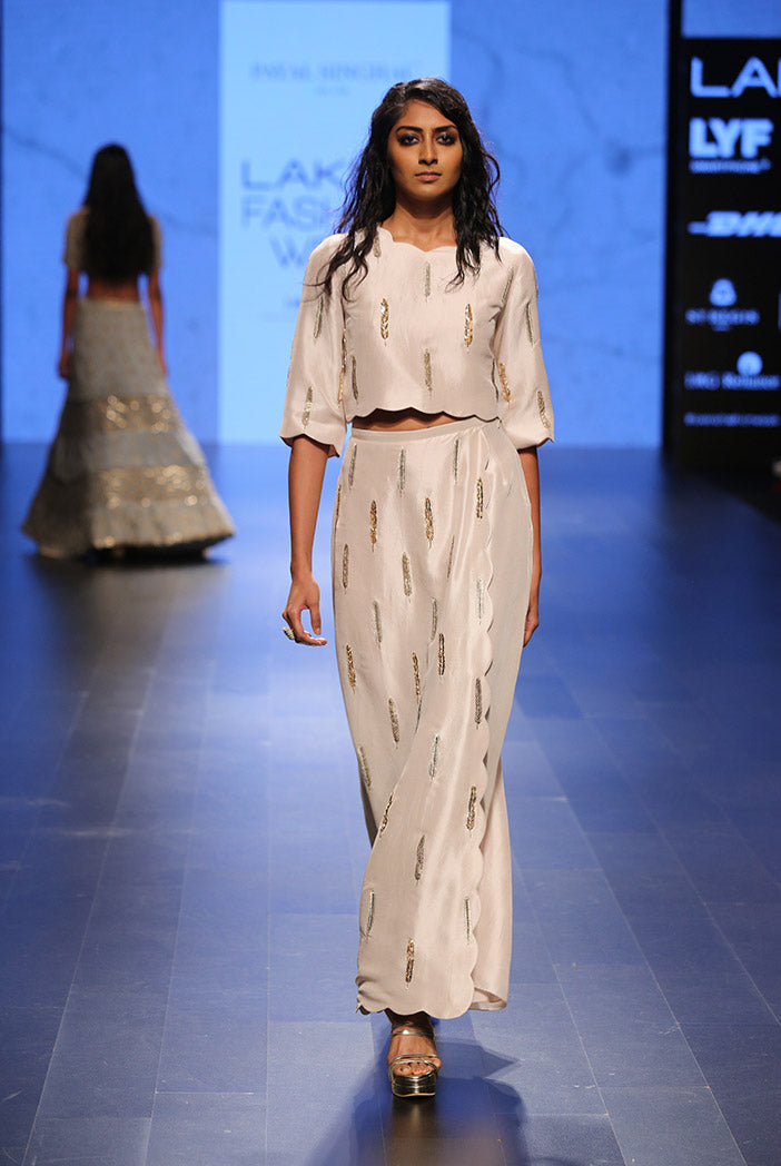 Suraya Stone Silk Crop Top with Overlay Pant