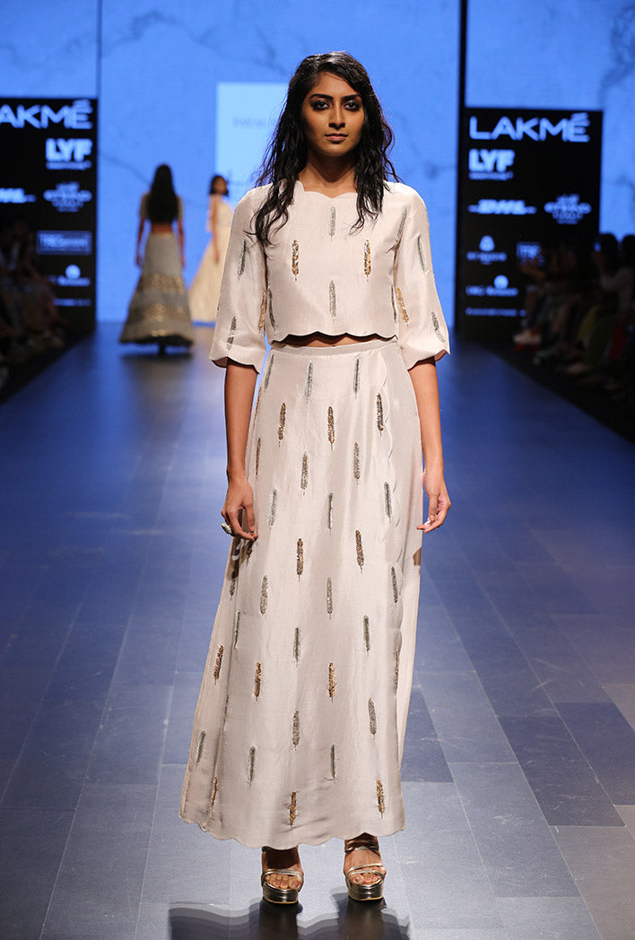 Suraya Stone Silk Crop Top with Overlay Pant