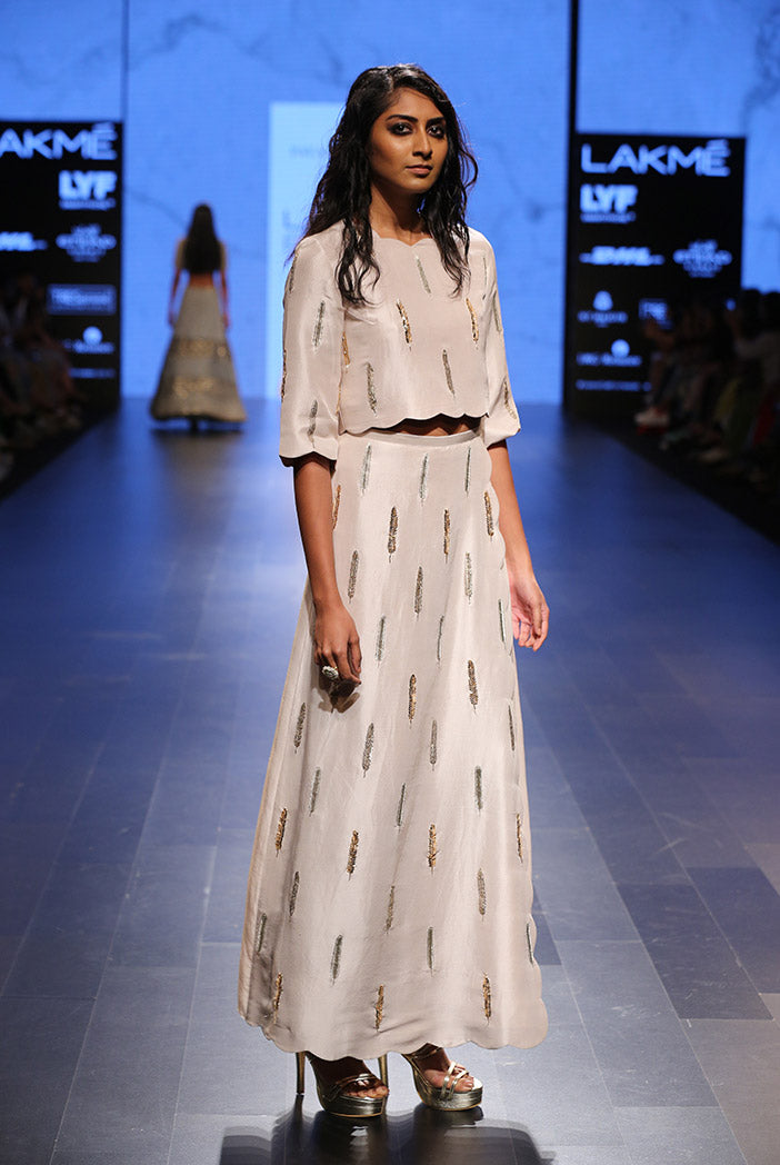 Suraya Stone Silk Crop Top with Overlay Pant