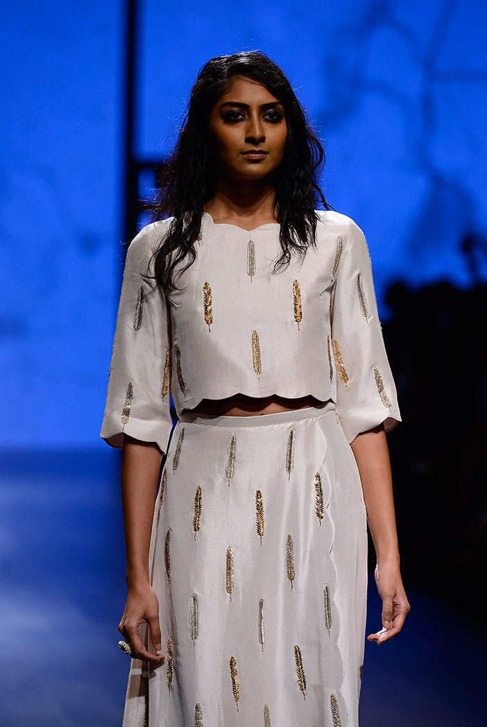 Suraya Stone Silk Crop Top with Overlay Pant