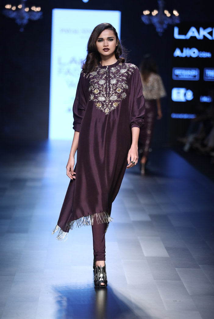 Frieda Purple Silk Oversized Kurta with Soft Net Churidar