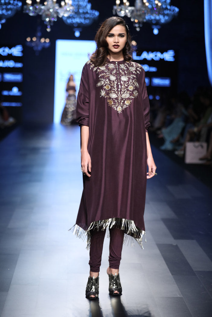 Frieda Purple Silk Oversized Kurta with Soft Net Churidar