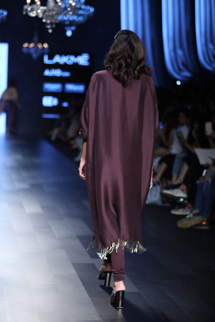 Frieda Purple Silk Oversized Kurta with Soft Net Churidar