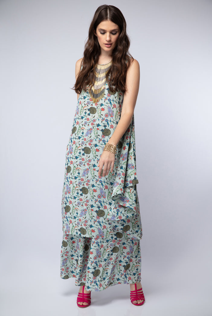 Powder Blue Printed Crepe Cowl Kurta with Palazzo Pant