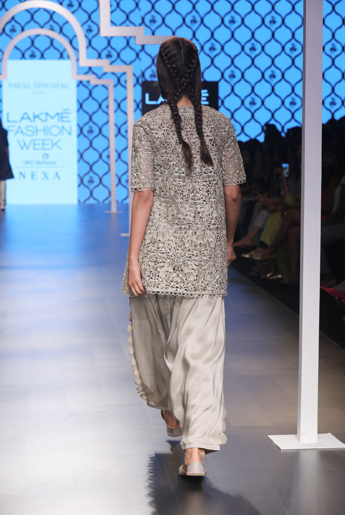 Heba Grey Silk Bustier and Salwar with Overlay Kurta