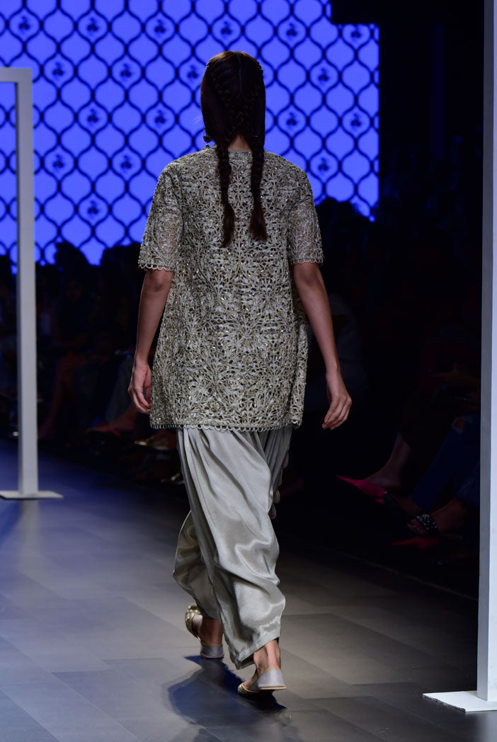 Heba Grey Silk Bustier and Salwar with Overlay Kurta