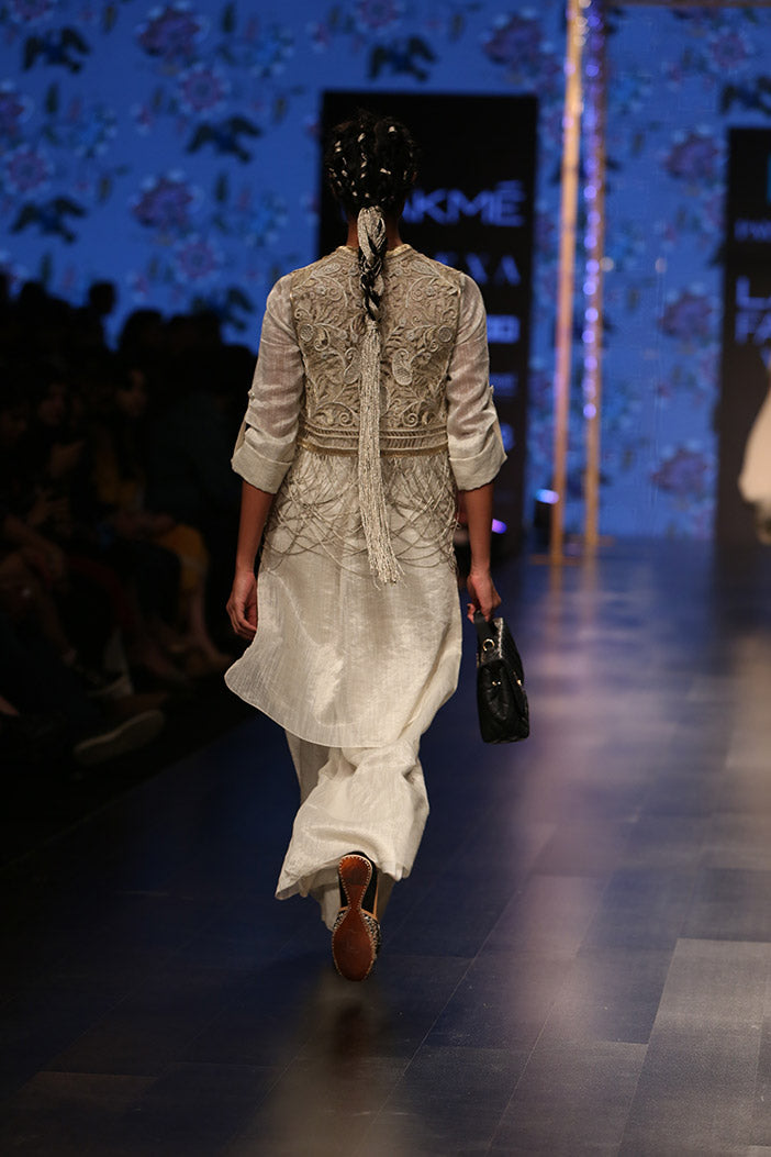 Zara Stone Organza Jacket with Chanderi Stripe Kurta with Palazzo and Bustier