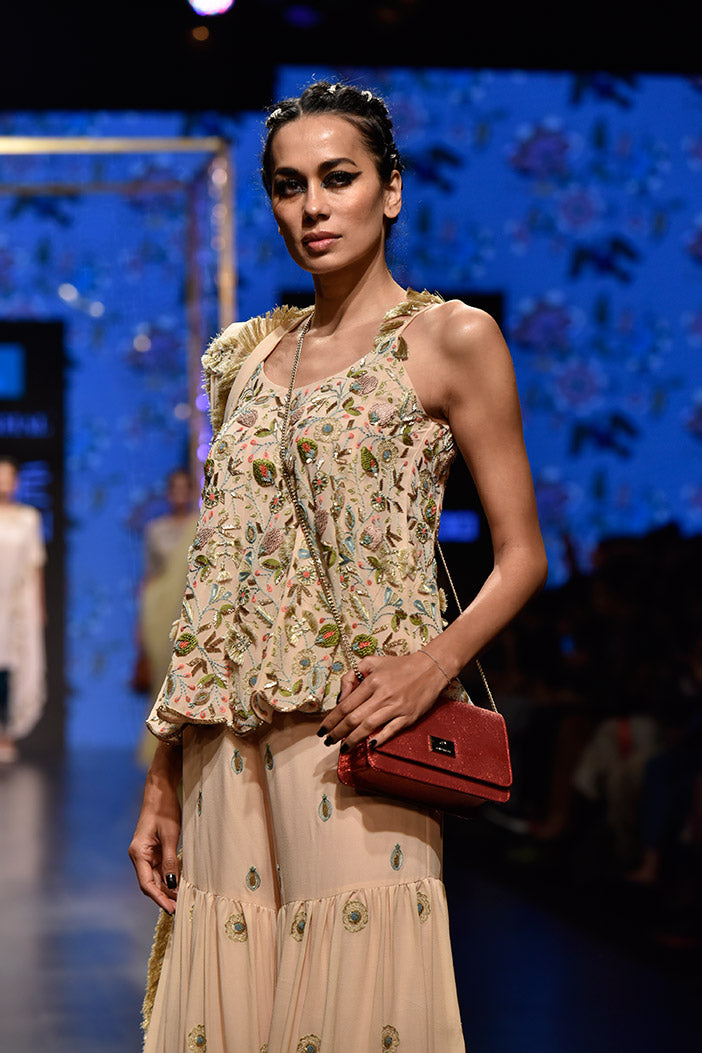 Banu Blush Georgette Short Anarkali with Sharara and Dupatta