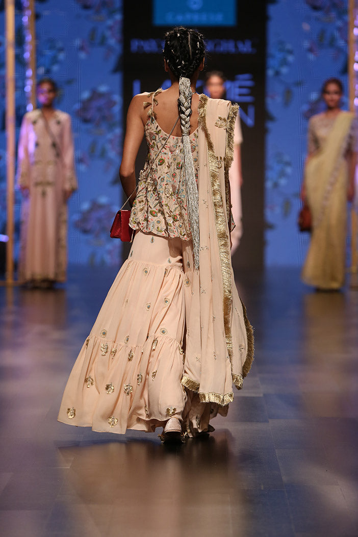 Banu Blush Georgette Short Anarkali with Sharara and Dupatta