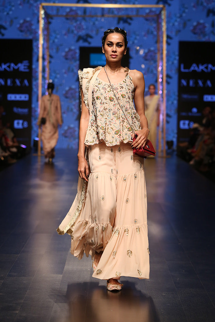 Banu Blush Georgette Short Anarkali with Sharara and Dupatta