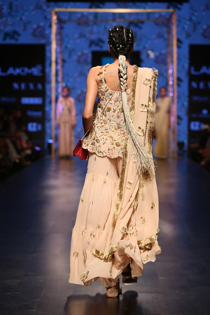 Banu Blush Georgette Short Anarkali with Sharara and Dupatta