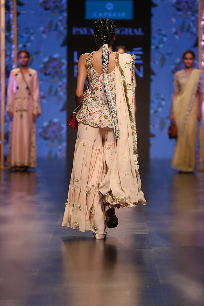Banu Blush Georgette Short Anarkali with Sharara and Dupatta
