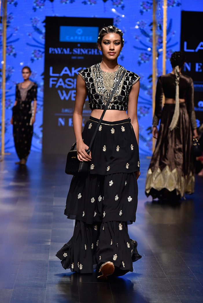 Nasiba Black Velvet Choli with Georgette Layered Sharara