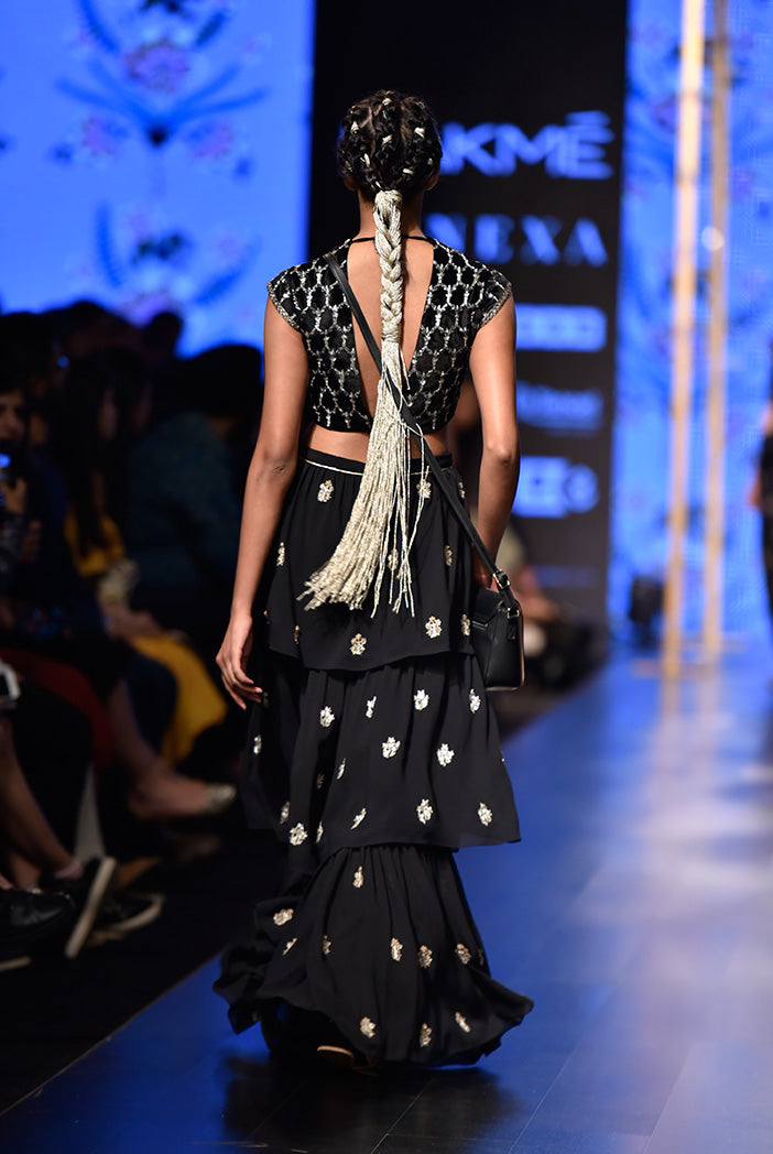 Nasiba Black Velvet Choli with Georgette Layered Sharara