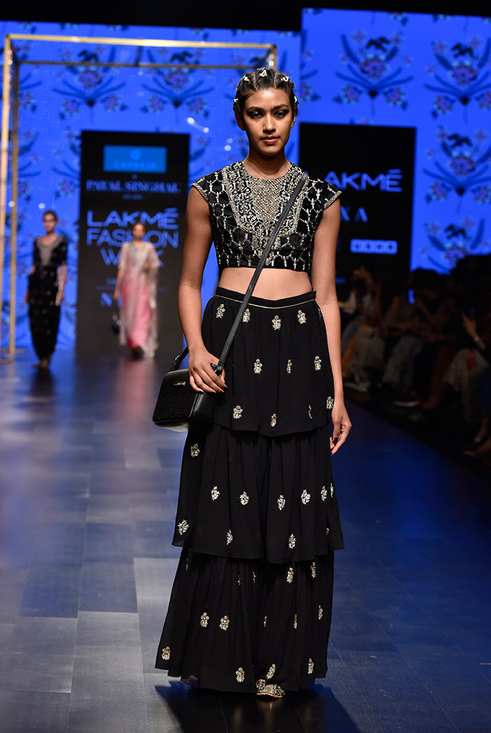 Nasiba Black Velvet Choli with Georgette Layered Sharara