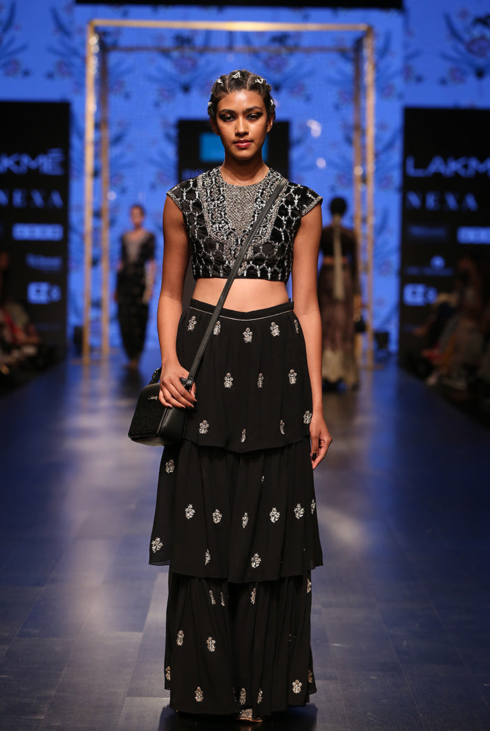 Nasiba Black Velvet Choli with Georgette Layered Sharara