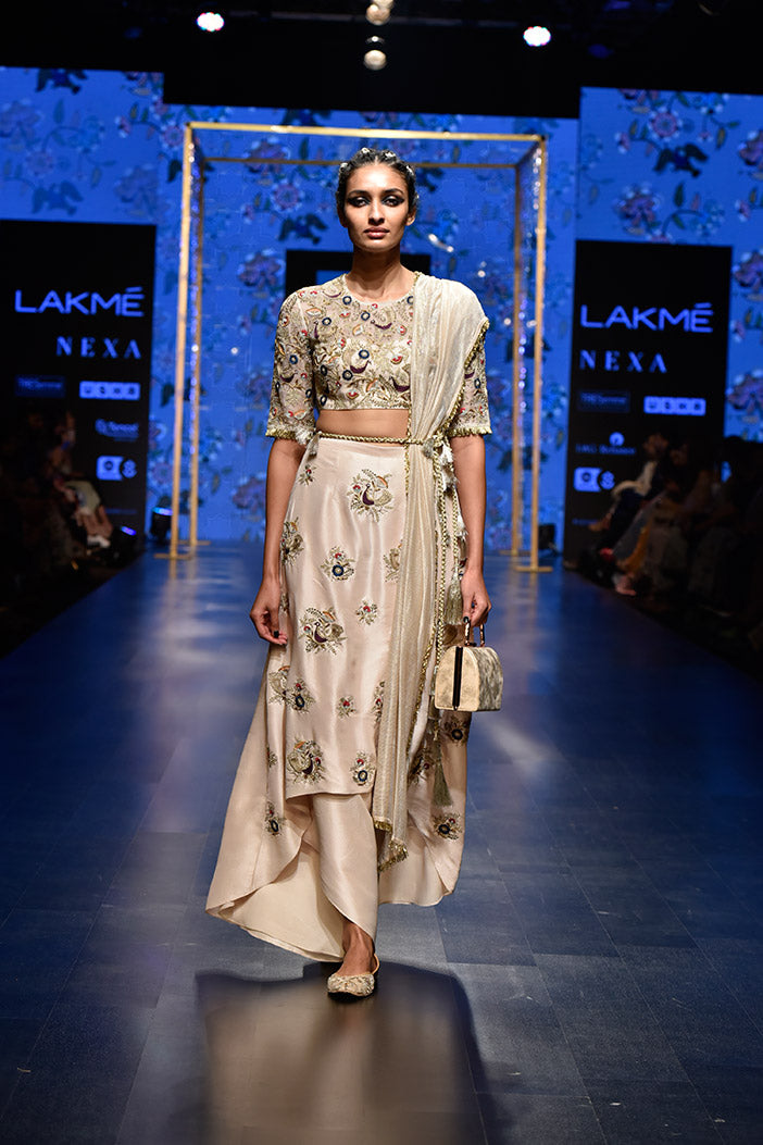 Gulbanu Stone Organza Choli with Silk Skirt Palazzo and Chanderi Stripe Dupatta