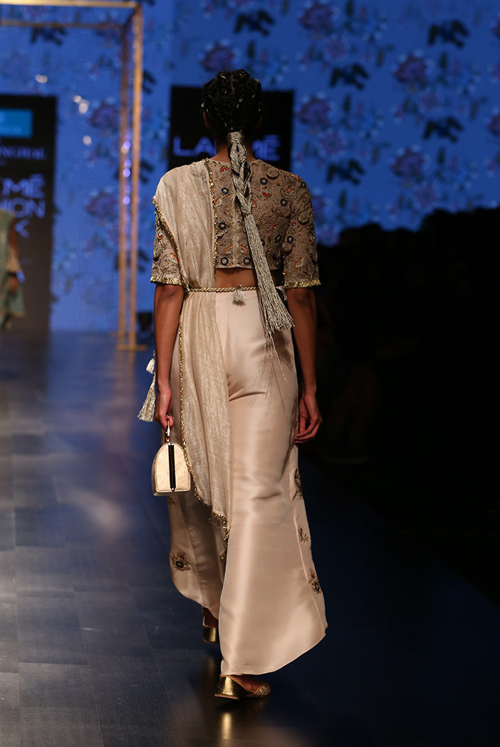Gulbanu Stone Organza Choli with Silk Skirt Palazzo and Chanderi Stripe Dupatta