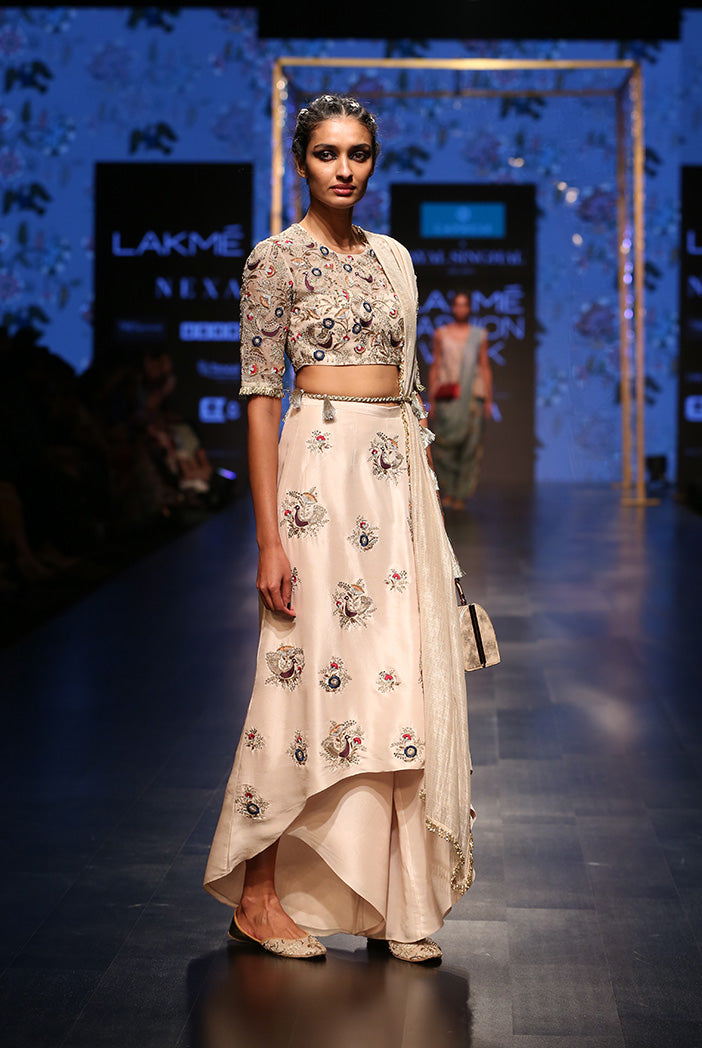 Gulbanu Stone Organza Choli with Silk Skirt Palazzo and Chanderi Stripe Dupatta