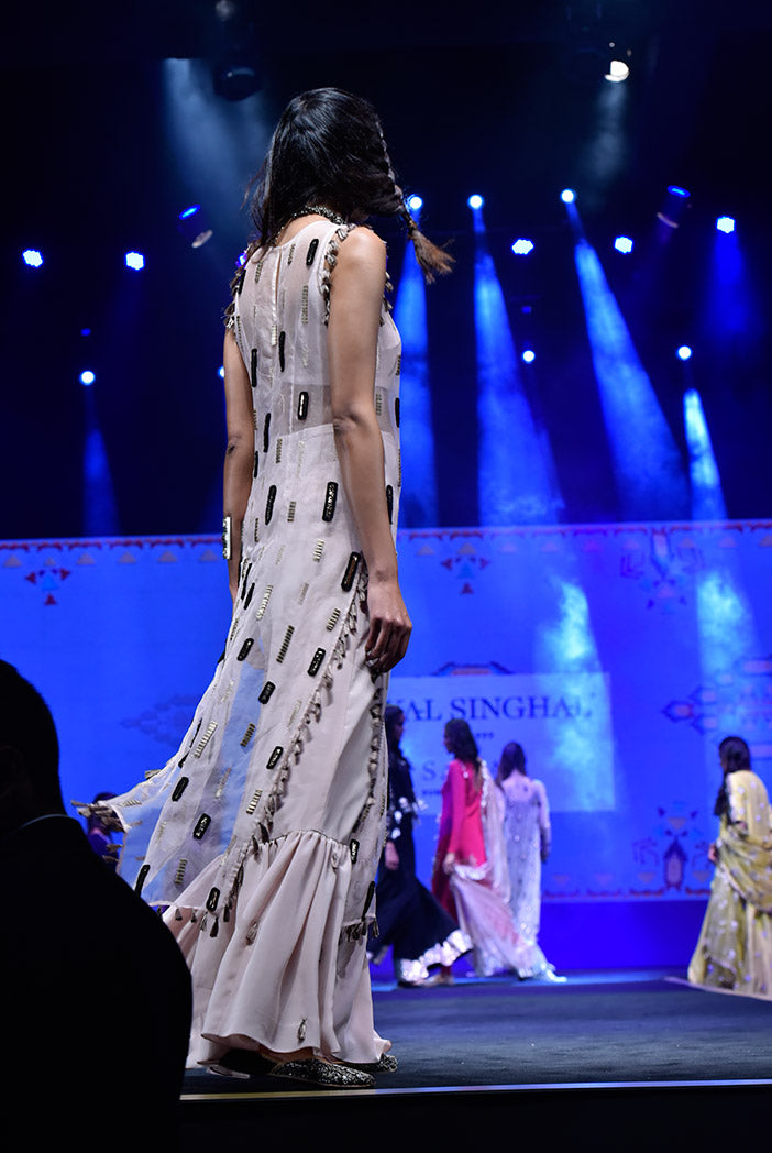 Ajdah Rose pink Organza Overlay Kurta with Crepe Bustier anf Frill Palazzo