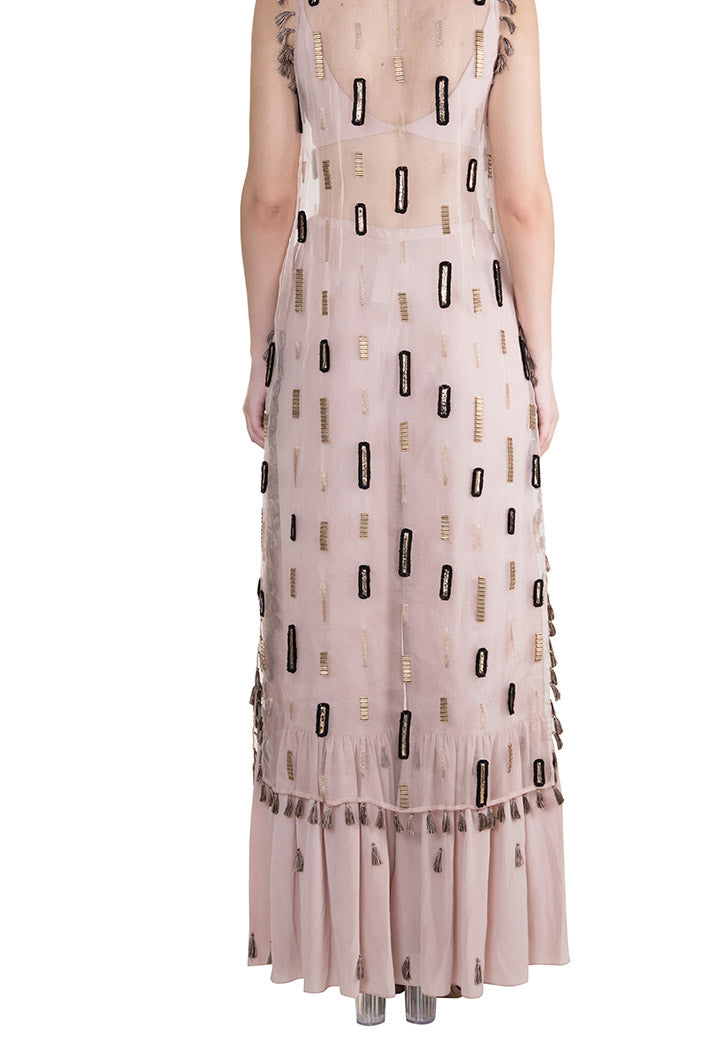 Ajdah Rose pink Organza Overlay Kurta with Crepe Bustier anf Frill Palazzo
