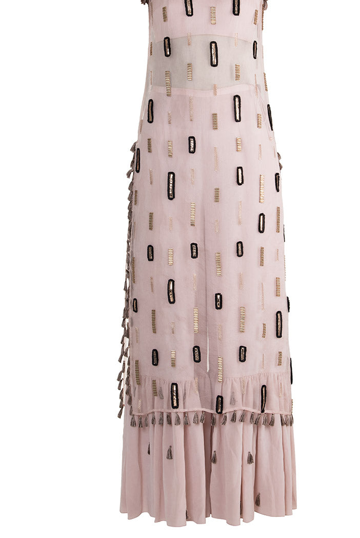 Ajdah Rose pink Organza Overlay Kurta with Crepe Bustier anf Frill Palazzo