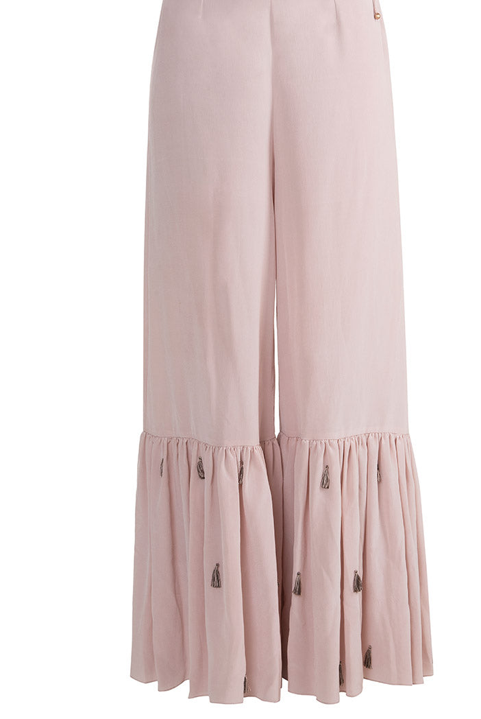 Ajdah Rose pink Organza Overlay Kurta with Crepe Bustier anf Frill Palazzo