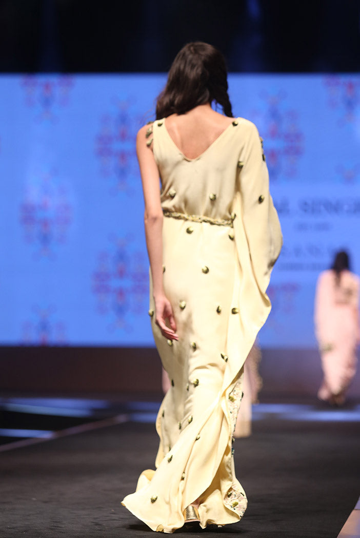 Jihan Pale Yellow Crepe Kaftan