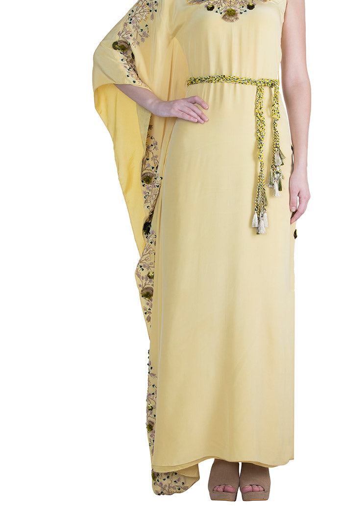 Jihan Pale Yellow Crepe Kaftan