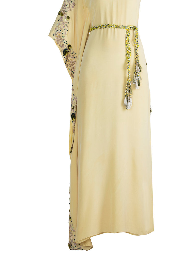 Jihan Pale Yellow Crepe Kaftan