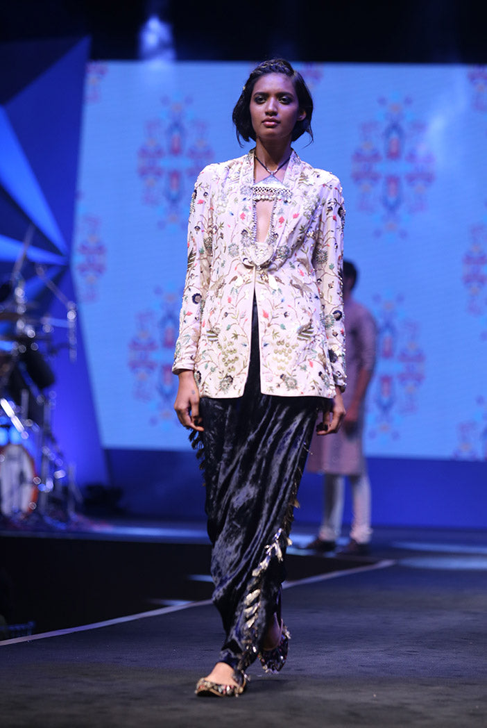 Atilla Stone Crepe Jacket with Navy Blue Low Crotch Pant